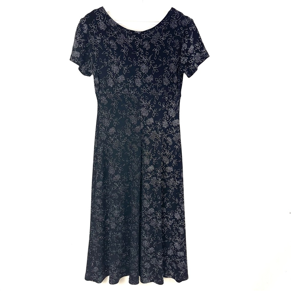 Vintage Ronni Nicole Sparkle Floral Empire Waist Midi Length Dress - Picture 7 of 7